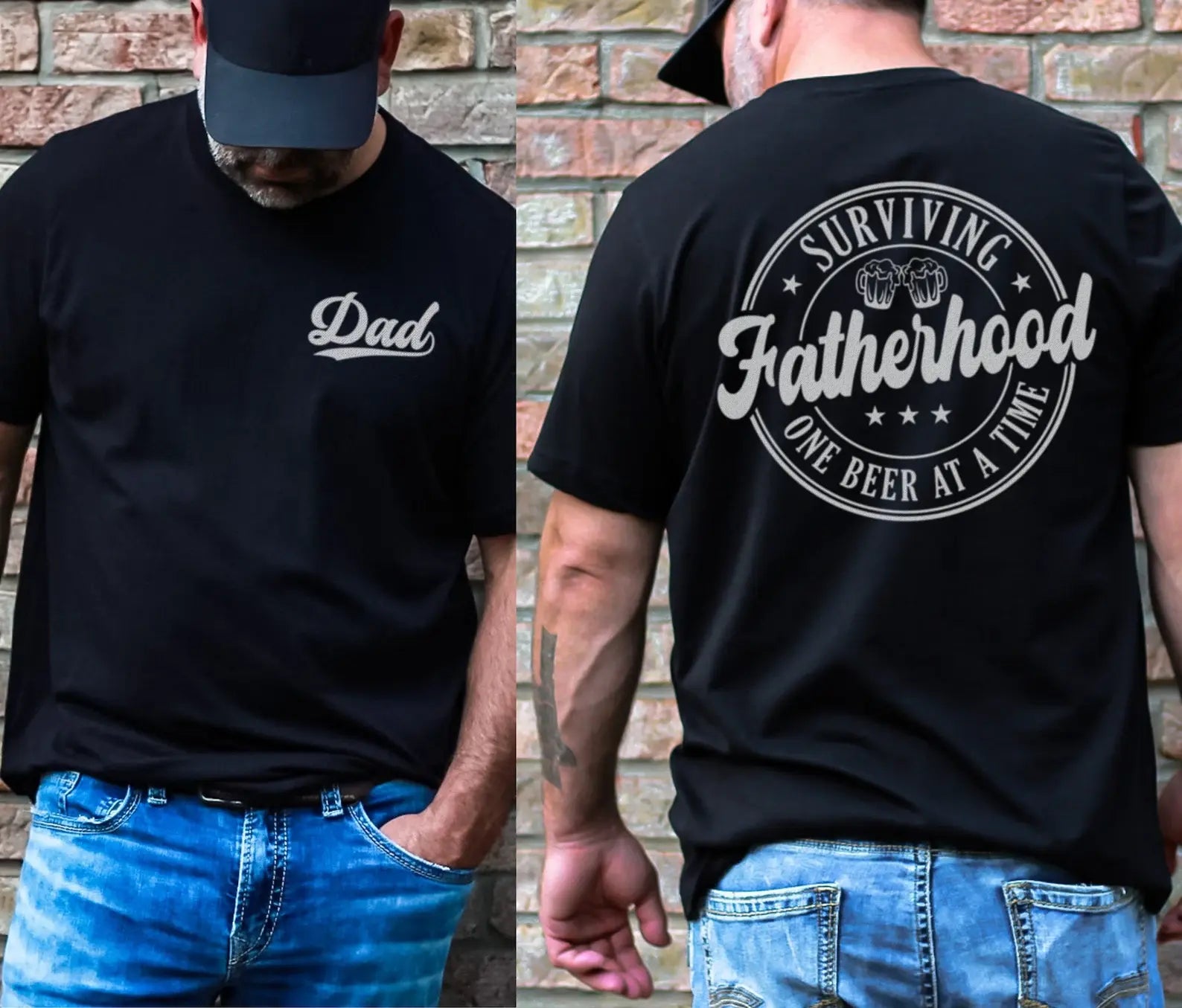 Dad Shirt, Surviving Fatherhood One Beer At A Time Front And Back Shirt, Funny Beer Loving Dad Gift