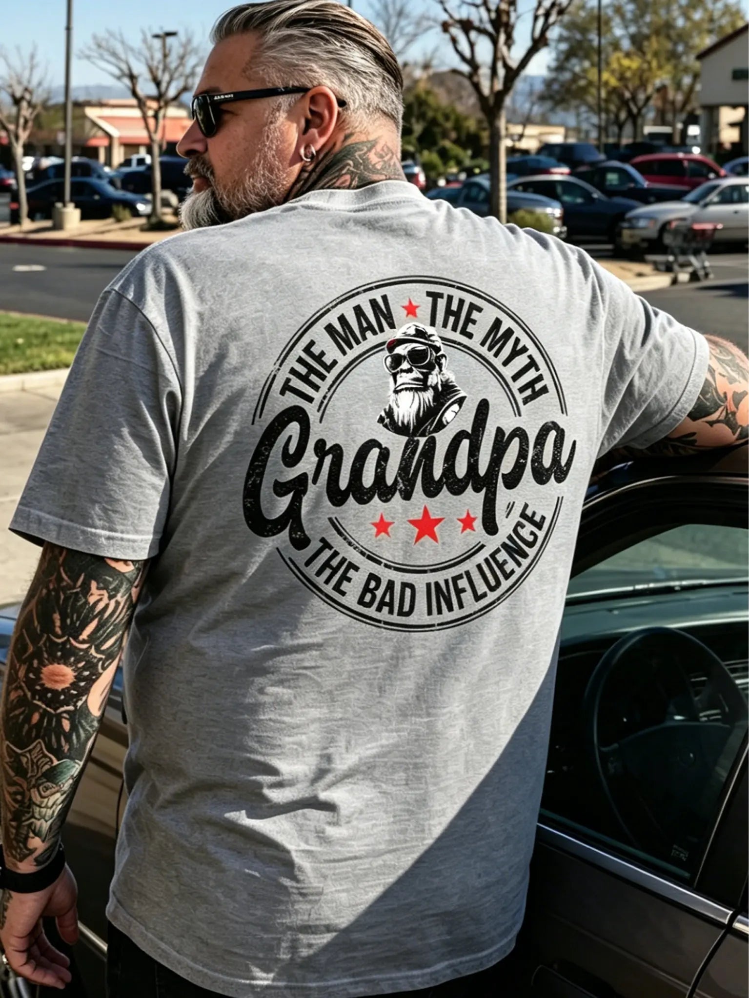 The Man The Myth Grandpa Bad Influence Monkey T Shirt Men Funny Cotton Graphic Tee Summer Casual Streetwear