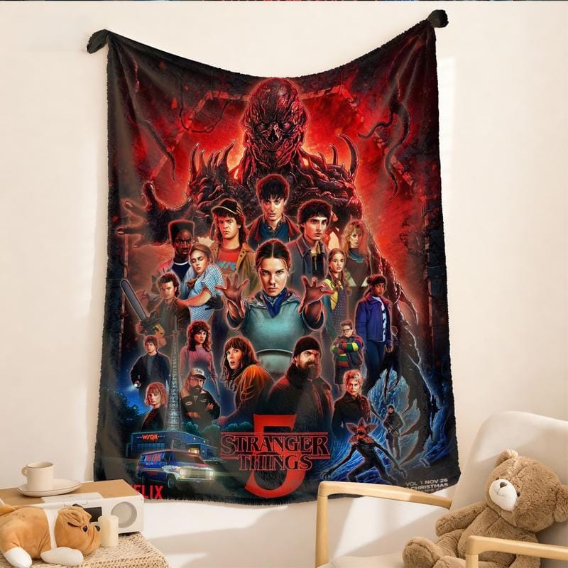 Stranger Things Season 5 Flannel Blanket, Large Soft Lightweight Warm, Perfect for Bed Sofa Office Camping Travel, Christmas Winter Gift