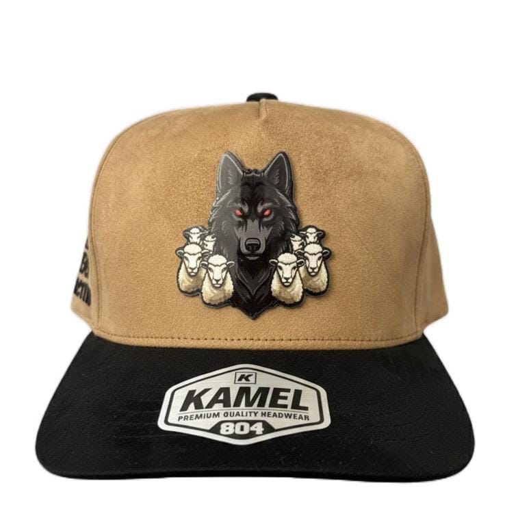 Alpha Wolf Hat Lobo Entre Ovejas Corrido Style Snapback Premium Black & White Cap with Wolf Patch