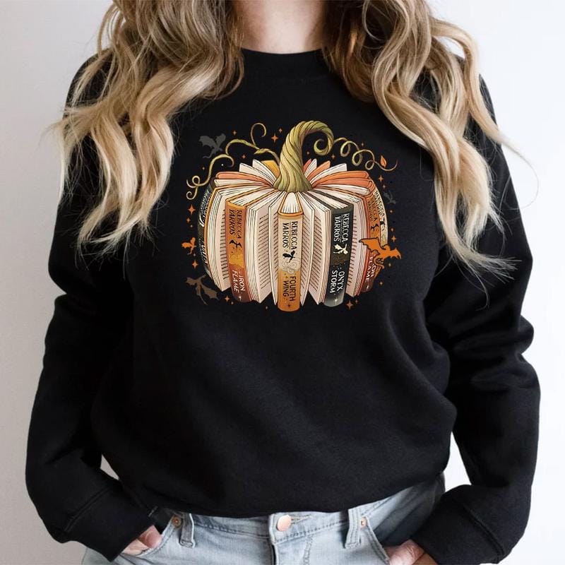 Fourth Wing Buch-Kürbis-Sweatshirt, Halloween-Shirt mit Fourth Wing-Motiv, Geschenkidee für Drachenliebhaber, T-Shirt für Buchliebhaber, Iron Flame Onyx Storm Fan-Shirt 