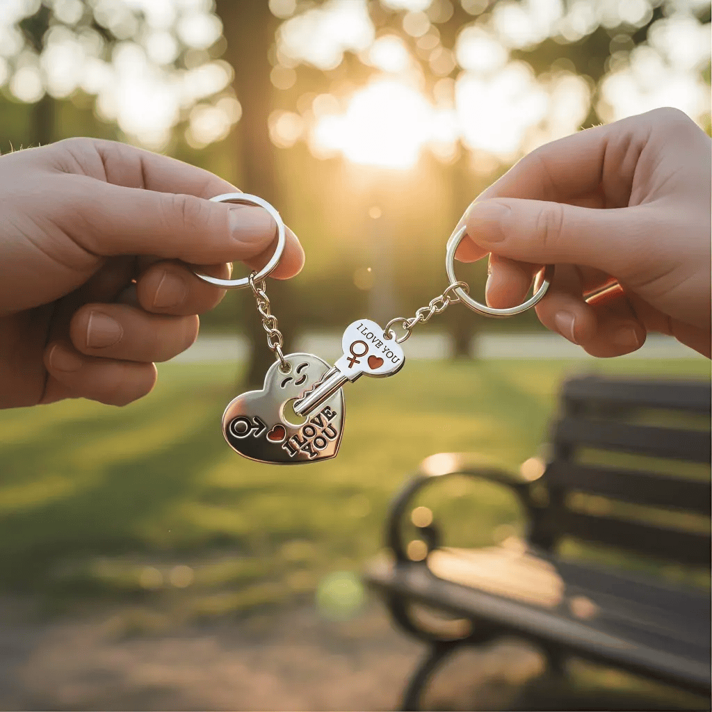 2pc Set Men Women Cute Heart Key Keychain Couple Key Ring Lovers Key Chain Jewelry Accessory Gift
