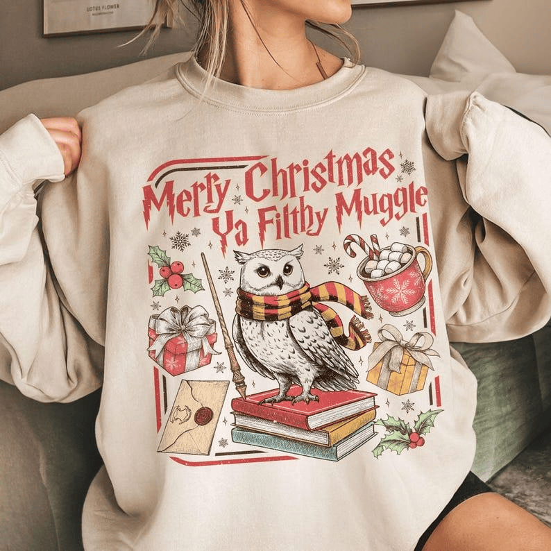 Merry Christmas Ya Filthy Vintage Sweatshirt Retro Wizard Holiday Sweater Wizard Christmas Crewneck Gift For Fans