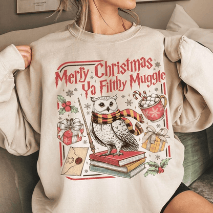 Merry Christmas Ya Filthy Vintage Sweatshirt Retro Wizard Holiday Sweater Wizard Christmas Crewneck Gift For Fans