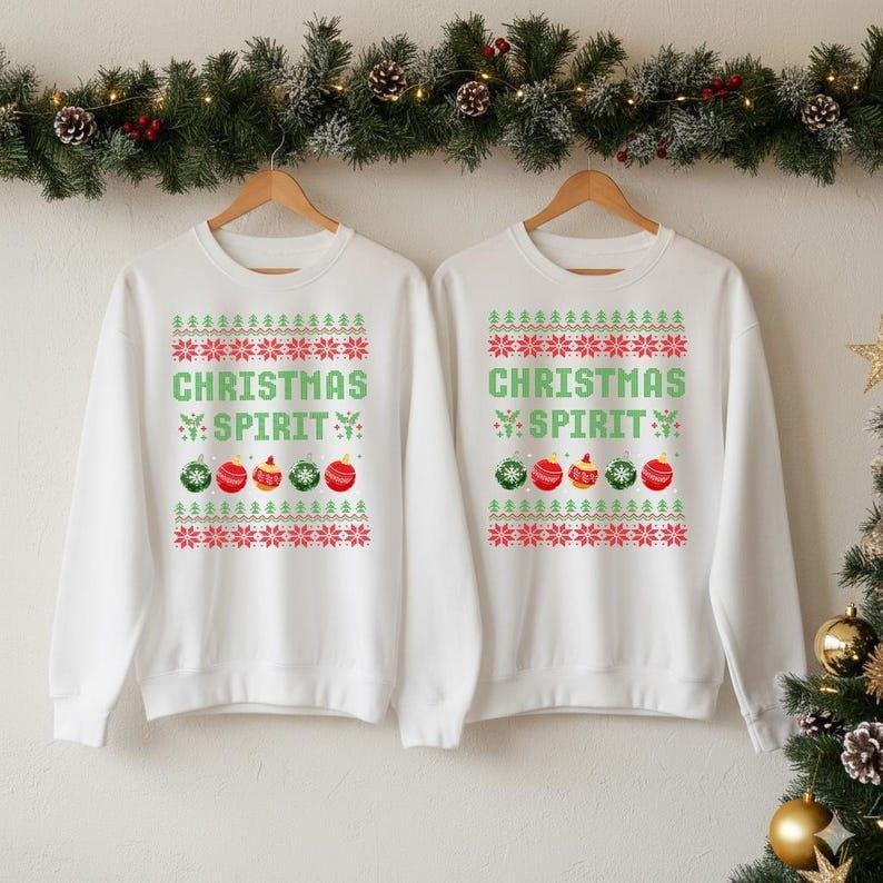 Funny Couples Christmas Sweatshirt, Christmas Spirit Couple Sweatshirts, Funny Ugly Christmas Sweater, Balls Deep in Christmas Spirit Jumper, Matching Adult Humor Holiday Gifts