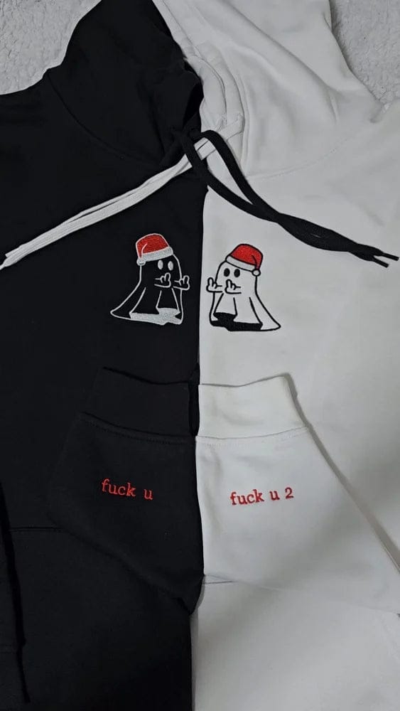 Weihnachtshoodies mit Geistermotiv und Mittelfinger 