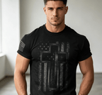 Cross USA Flag T-Shirt Christian Men Faith Gym Christ Casual Cotton Top