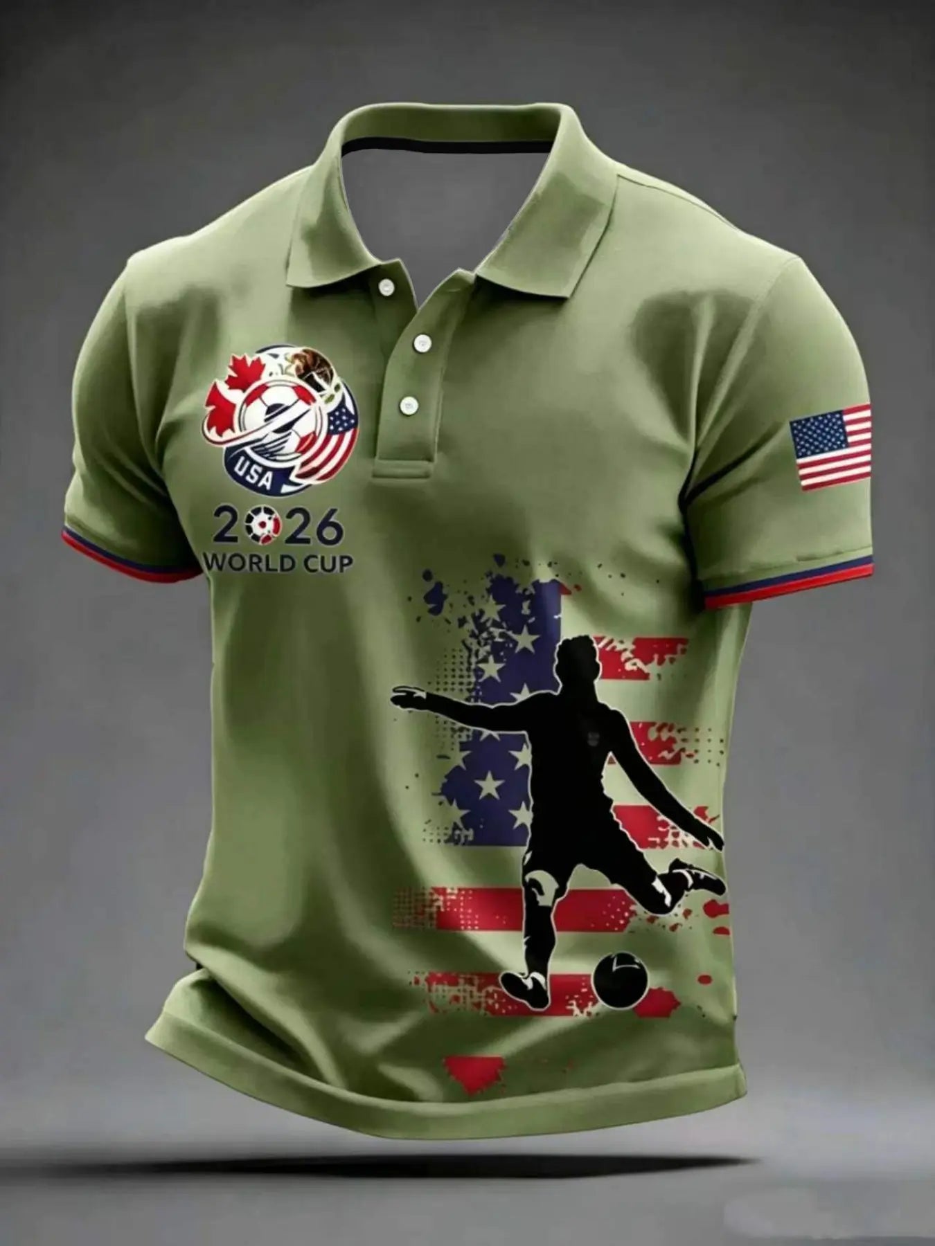 Men's Casual Sports Short Sleeve, 2026 Football & American Flag Pattern, Polyester Fabric Breathable Regular Fit Athletic Top, Athletic Training Apparel, Athletic Shirt