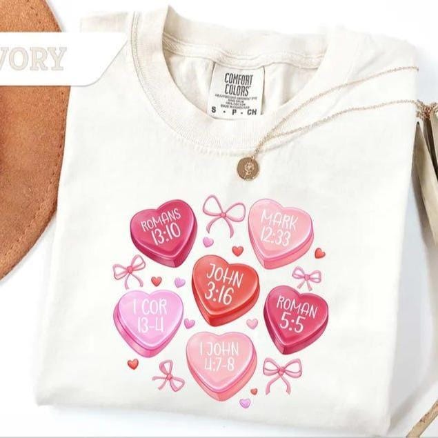 Valentine Comfort Colors Shirt, Candy Hearts Bible Verse Tee