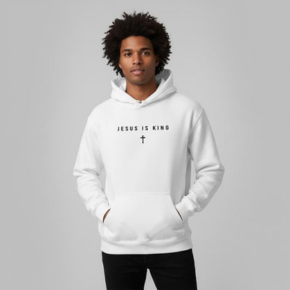 Men's Jesus Is King Cross Graphic Hoodie - Cotton Blend Black Long Sleeve Pullover Regular Fit | Soft & Breathable Fabric, Durable Print, Everyday Comfort, Machine Washable, minimalist religious daily wear