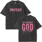 Uplifting and Spiritual Tee: "Unafraid" and "No Worries" Statements for a Confident Faith - filled Look