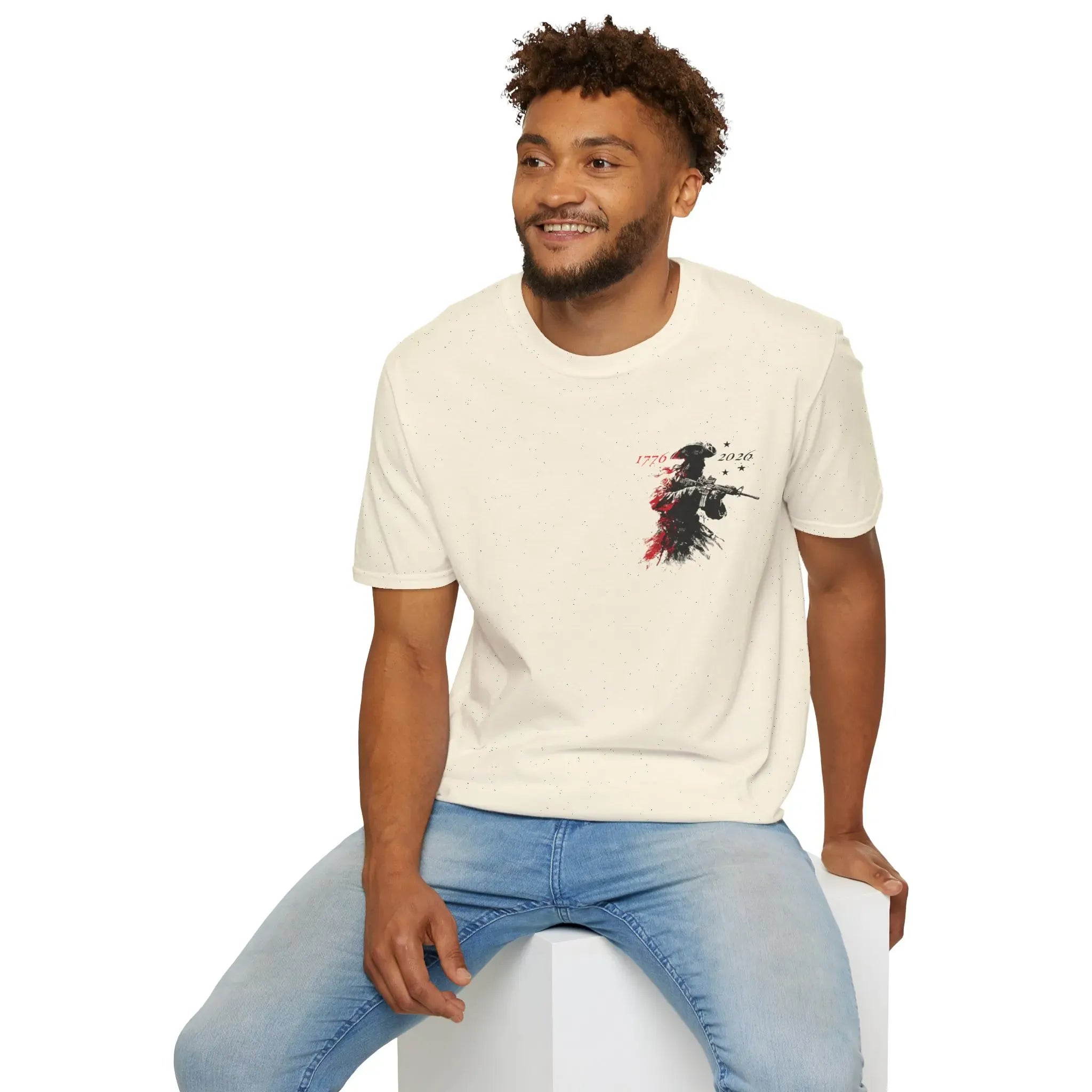 250th Anniversary Distressed American Flag T-Shirt | Revolutionary Soldier Graphic | America 250 Patriotic T-Shirt