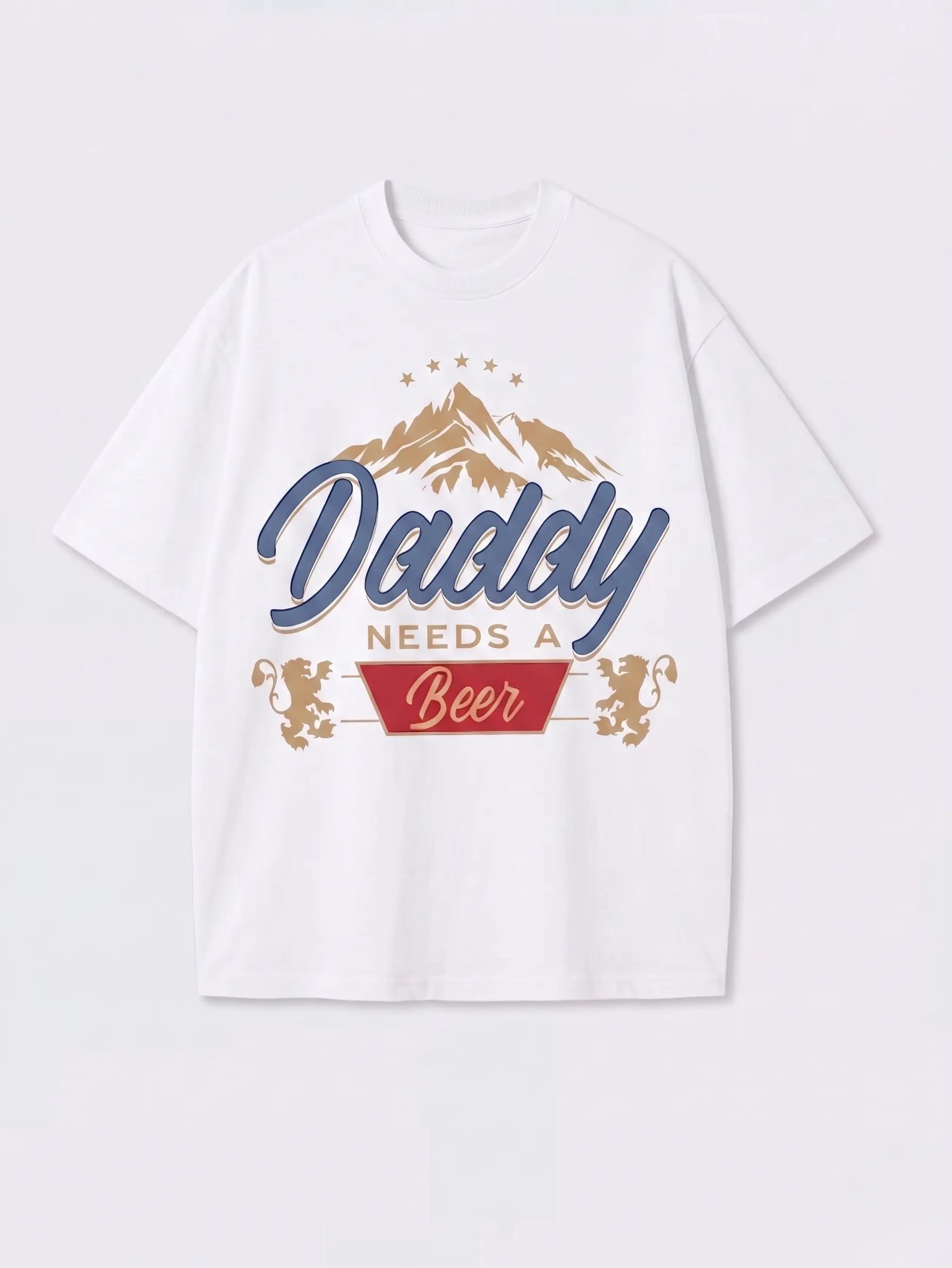 Daddy Needs A Beer Vintage Washed T-Shirt | 230G Heavyweight Cotton | Oversized Boxy Fit Retro Streetwear | Father's Day Gift Idea for Beer Lovers & Outdoor Dads | Acid Wash Charcoal Gray Tee Fabric