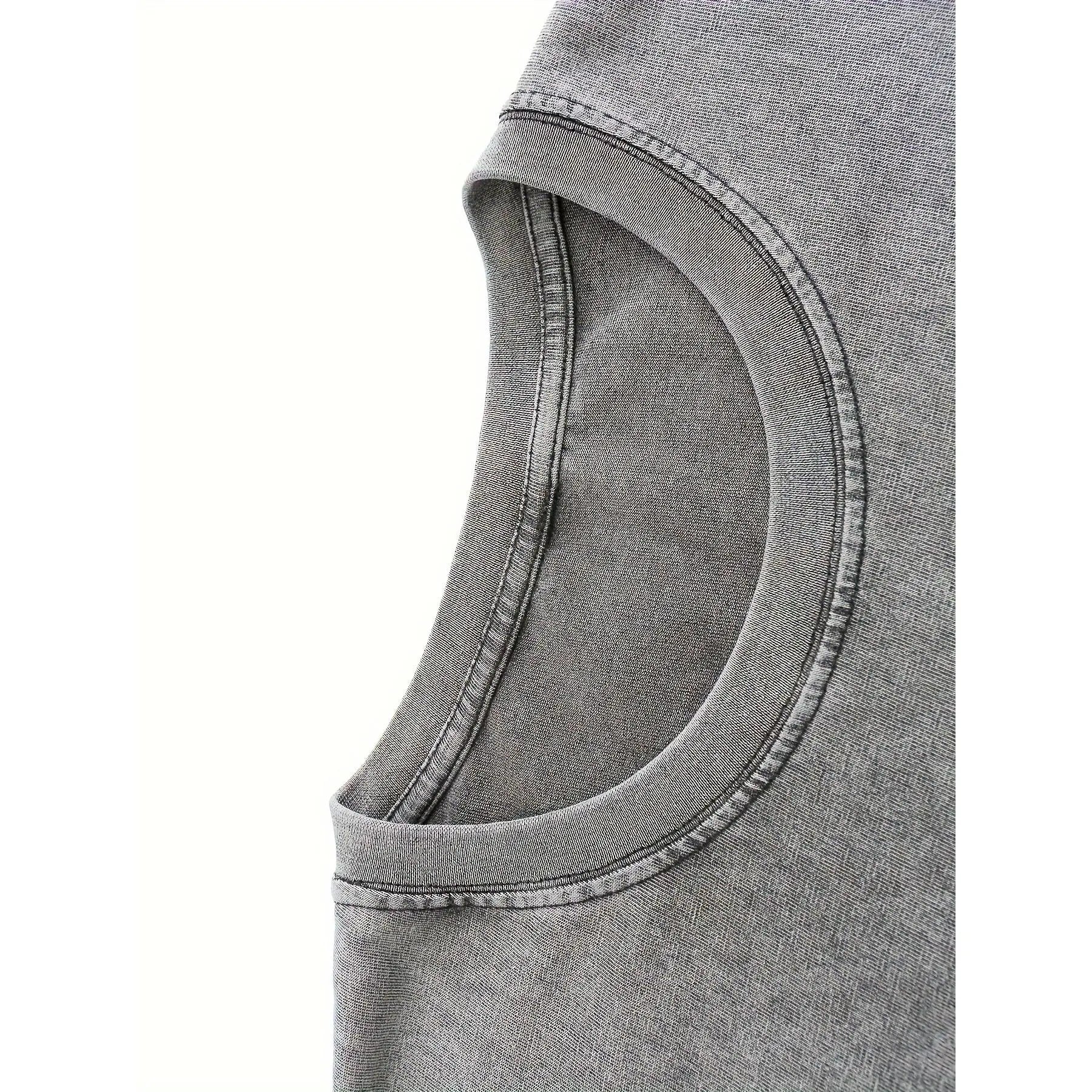 Men's Heavyweight 230gsm Cotton Vintage Washed T-Shirt - Dual-Sided "with God All Things Possible" & Cross Print, Loose Fit Hip Hop Streetwear, Round Neck Short Sleeve Casual Tee for Casual Attire, Ribbed Neckline Shirt Crewneck Knit Fabric Tshirt Knit