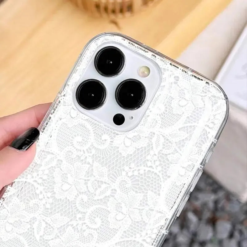 Romantic Lace Transparent Air Cushion Case for iPhone 17–11 Pro Max, Plus & Air – Bride-to-Be Engagement Gift