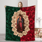 Soft Funny Throw Blanket Virgin Mary And Rose Flannel Blanket Comfortable All-Season Bedding,Suitable For Napping,Camping,Travel Colorful Mexican Flag Design Perfect Gift For Friends And Family,Bed
