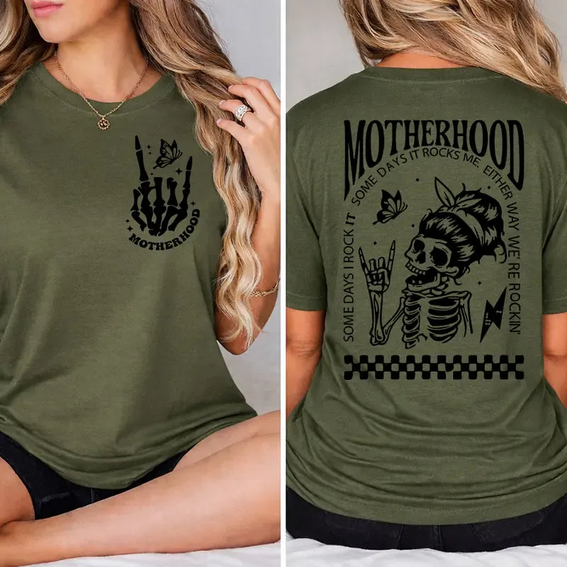 “Motherhood: Sometimes I Rock It, Sometimes It Rocks Me” Mom Tee – Funny Mother’s Day Gift