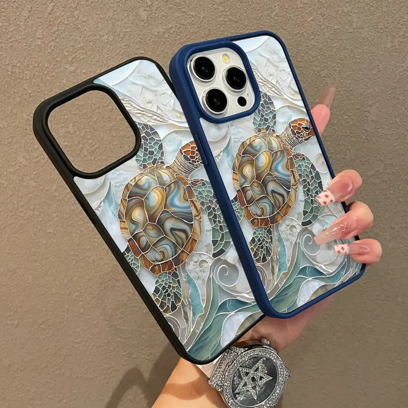 Mosaic Sea Turtle Magnetic Phone Case MagSafe Compatible Anti-Fall Protective Cover for iPhone 11-17 Pro Max Chic Girly Style
