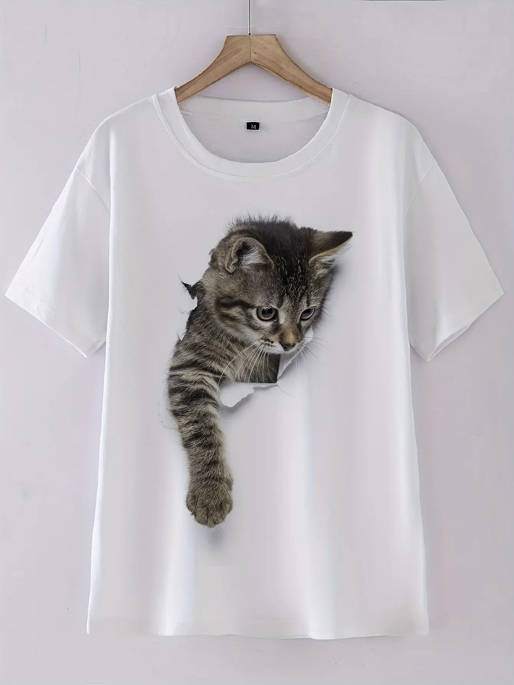 Cute Cat Print T-Shirt, Crew Neck Short Sleeve T-Shirt, Casual Every Day Tops, Women's Clothing