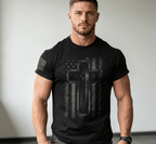 Cross USA Flag T-Shirt Christian Men Faith Gym Christ Casual Cotton Top