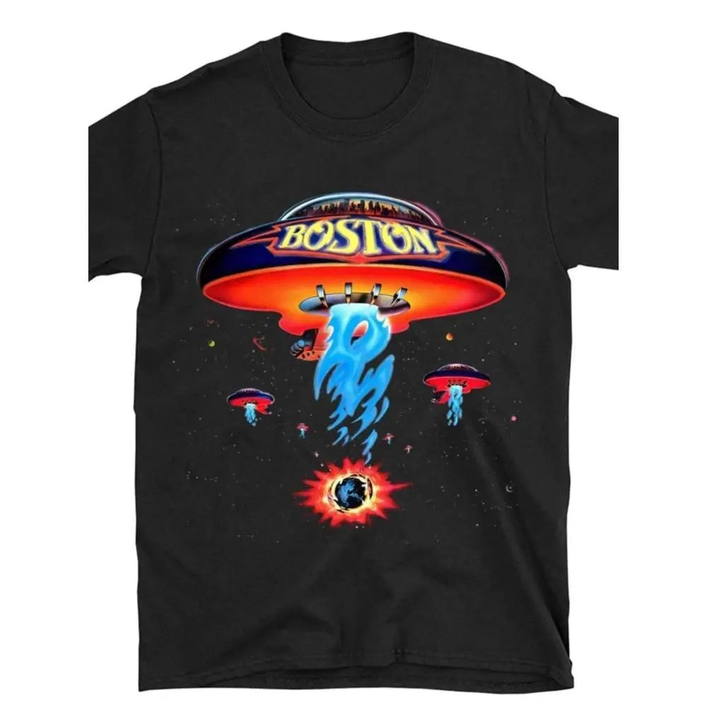100% Cotton Boston Band T-Shirt Poster Shirt Spaceship Rock Band T-Shirt Men'S Black Golf Gift T-Shirt For Men And Women