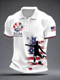 Men's Casual Sports Short Sleeve, 2026 Football & American Flag Pattern, Polyester Fabric Breathable Regular Fit Athletic Top, Athletic Training Apparel, Athletic Shirt