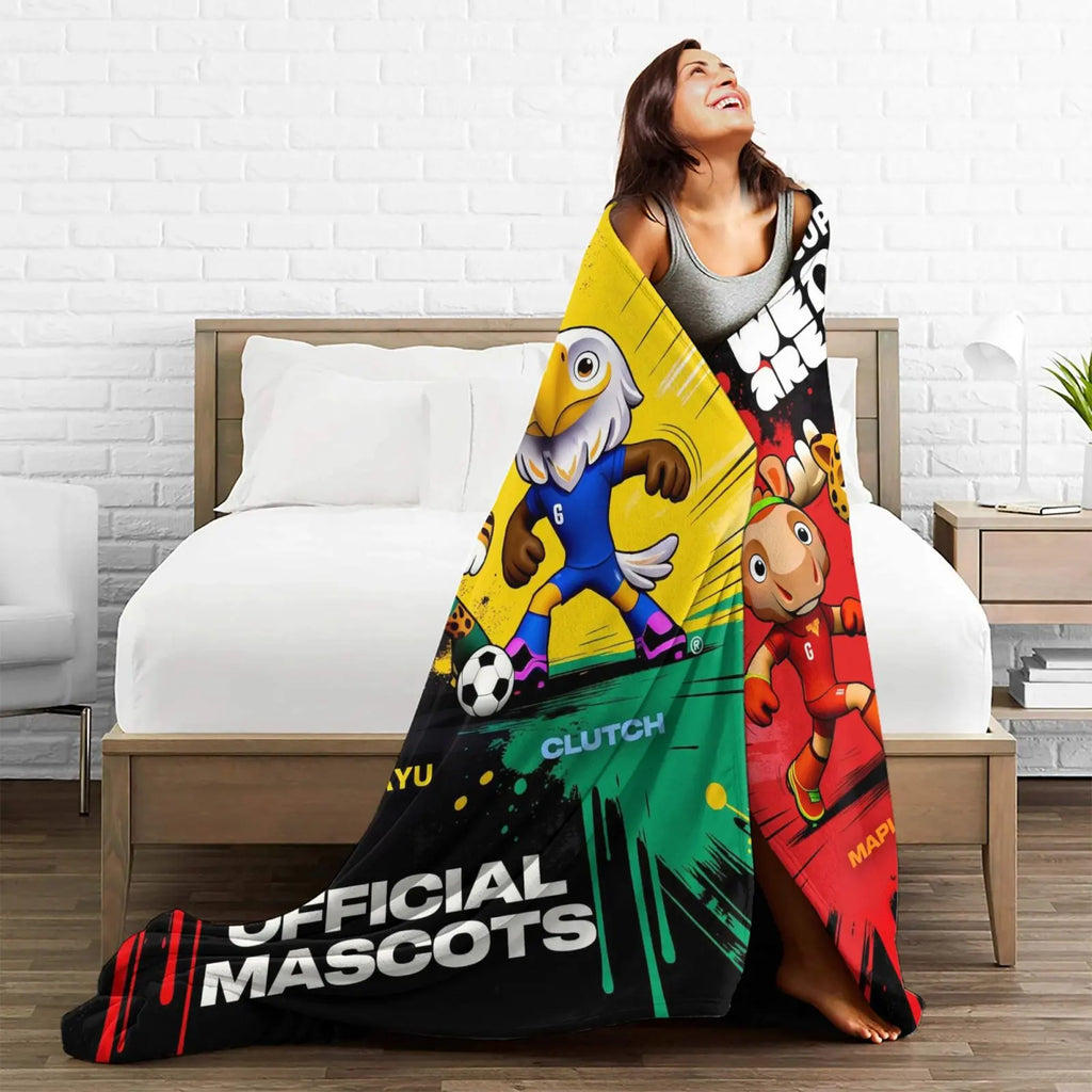 FIFA World Cup 2026 Mascot Fleece Blanket – Clutch, Zayu & Maple Ultra-Soft Soccer Fan Throw for Couch, Bed & Home Decor