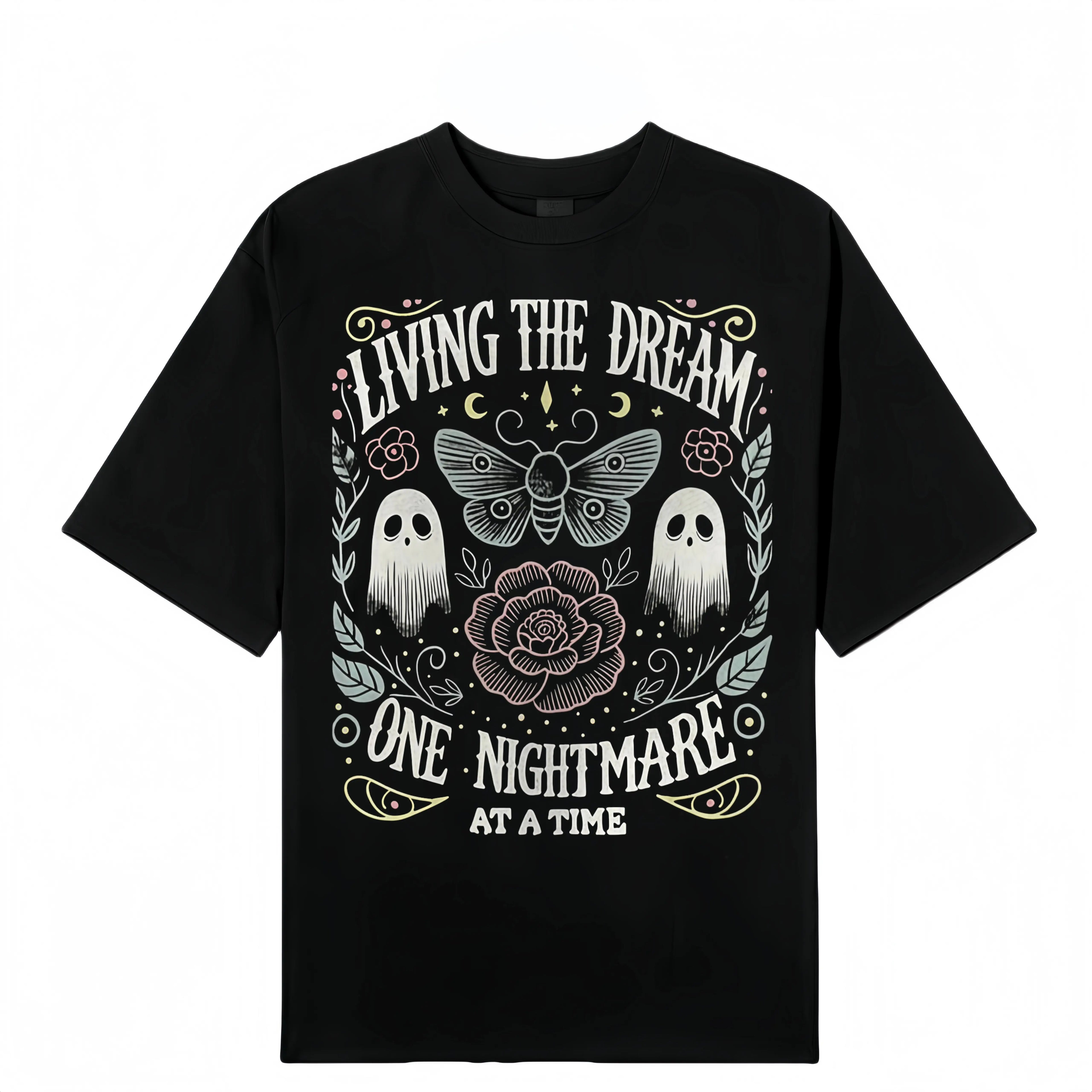 Women's Soft Fabric Vintage-Inspired Streetwear Short-Sleeve T-Shirt - "Living The Dream 1 Nightmare At A Time" Graphic, Loose Casual Chic Everyday Tee, Spring Glow Up, Outdoor Fun