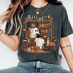 Retro Cozy Ghost Reading Halloween T-Shirt, Haunting Adeline Sweatshirt, Fall Library Boo Ghost Hoodie