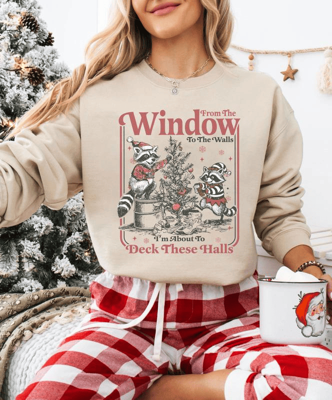 From the Windows to the Walls Shirt, Funny Raccoon Christmas Shirt, From the Window to the Walls Deck These Halls Shirt