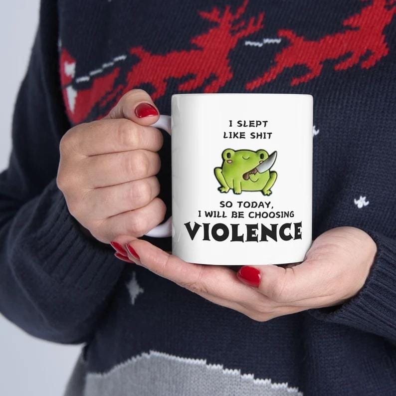 Kawaii-Frosch-Kaffeebecher, frecher und trendiger Keramikbecher in Schwarz oder Weiß, provokantes Geschenk für Millennials der Generation Z, sarkastischer Bürobecher als Scherzartikel, 325 ml (11 oz) lustige Trinkbecher