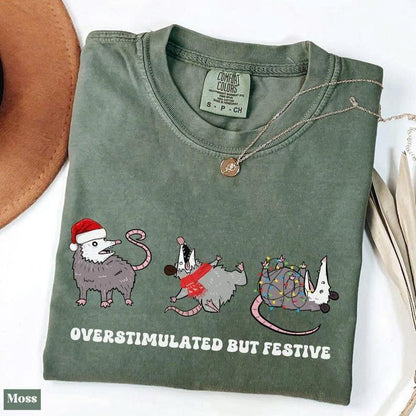 Overstimulated But Festive Possum Christmas Shirt, Funny Christmas Shirt, Possum Christmas Shirt, Possum Gift, Meme Shirt