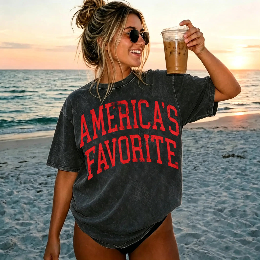Retro Americas Favorite 4th Of July Shirt Preppy Fourth of July Tshirt Trendy Oversized USA Tee  Aesthetic Patriotic Shirt