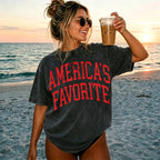 Retro Americas Favorite 4th Of July Shirt Preppy Fourth of July Tshirt Trendy Oversized USA Tee  Aesthetic Patriotic Shirt