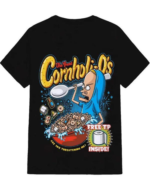"Cornholi-O's" Beavis and Butthead Parody American Retro Black Short-Sleeved Unisex T-Shirt