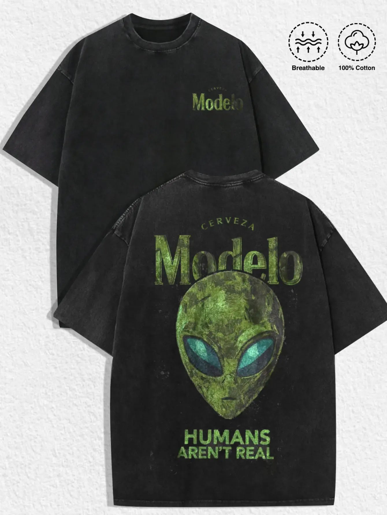 "Humans Aren't Real" Alien Graphic Tee - Vintage Washed Oversized Streetwear
