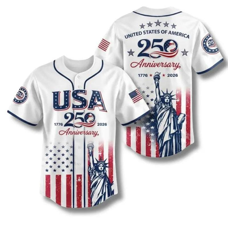 USA 250th Anniversary Baseball Jersey, Patriotic Statue of Liberty Print Shirt, Unisex Independence Day 4th of July Outfit, 1776–2026 Semiquincentennial Patriotic Jersey