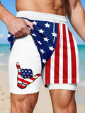 Men's American Flag 2-in-1 Swim Trunks - Patriotic Compression Liner Board Shorts for 4th of July & Beach Surfing