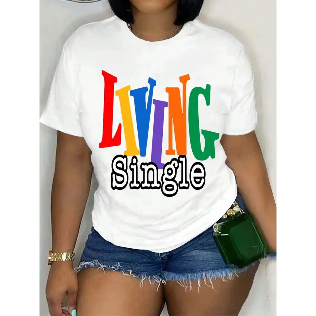 Living Single Graphic Cotton T-Shirt - Bright Colored Lettering