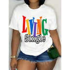 Living Single Graphic Cotton T-Shirt - Bright Colored Lettering