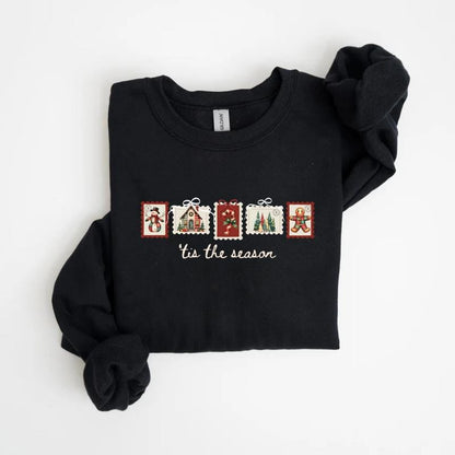 Retro Winter Stamp Sweatshirt, Patchwork Christmas Stamps Sweater, Coquette Christmas Sweatshirt, Winter Stamp Sweatshirt