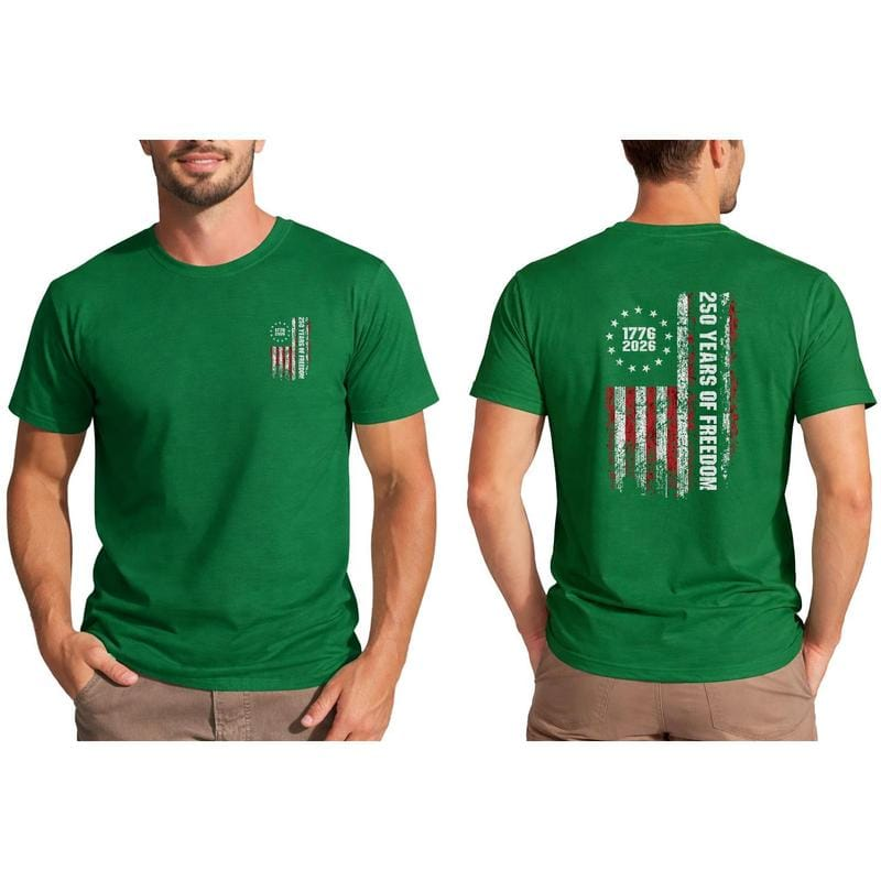 Double-Sided 250th Anniversary American Flag T-Shirt 1776-2026 Patriotic Graphic Tee for Men