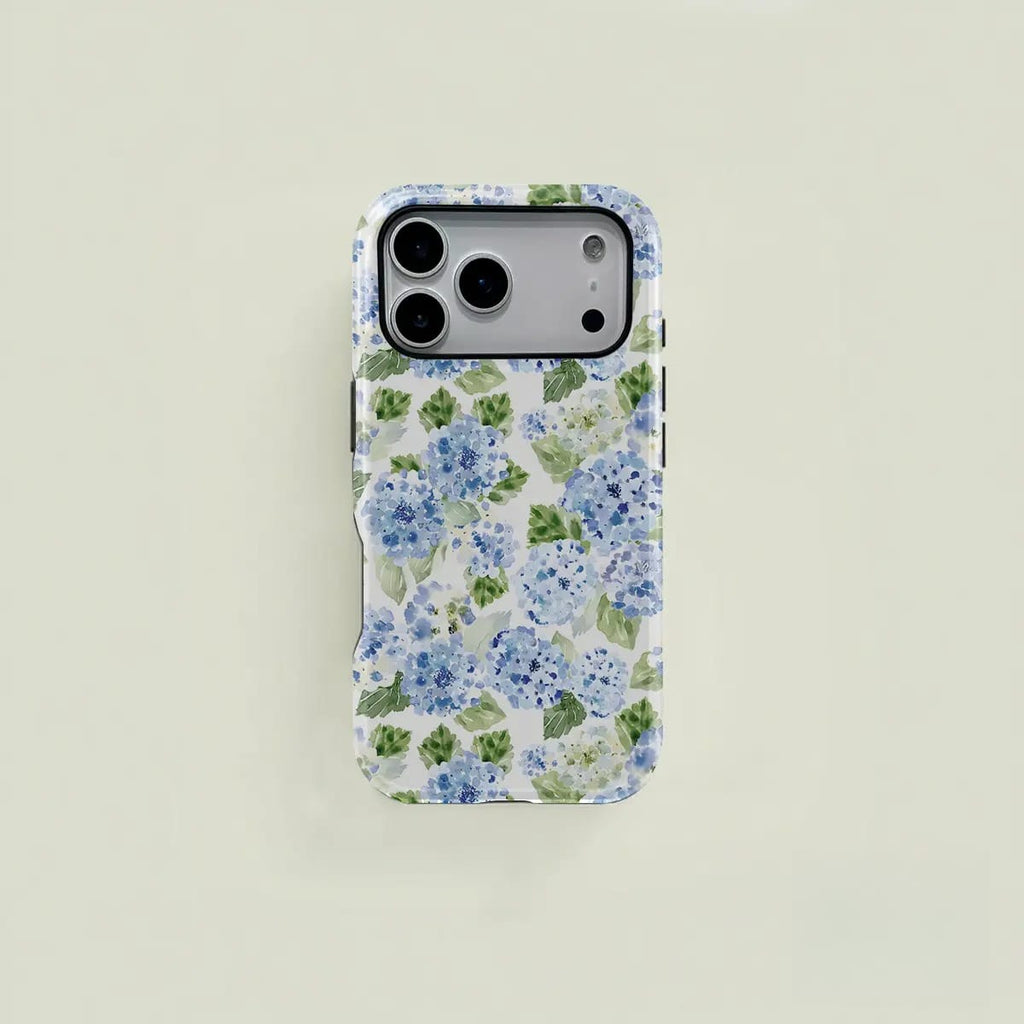 Blue Hydrangea Aesthetic Phone Case – Cute Floral Shockproof Case for iPhone 11–17