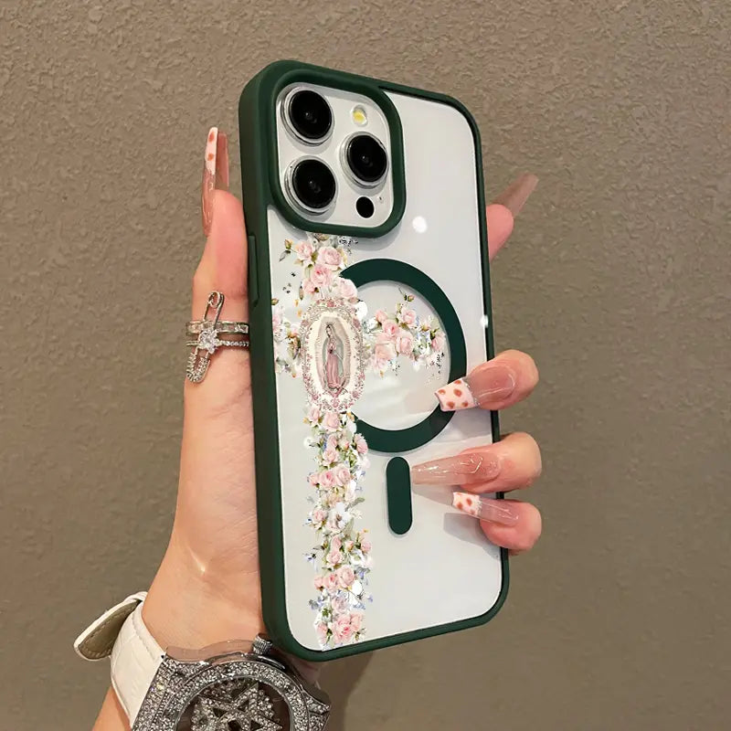 Floral Cross Aesthetic MagSafe Case – Slim Shockproof Silicone Cover for iPhone 17 Pro Max