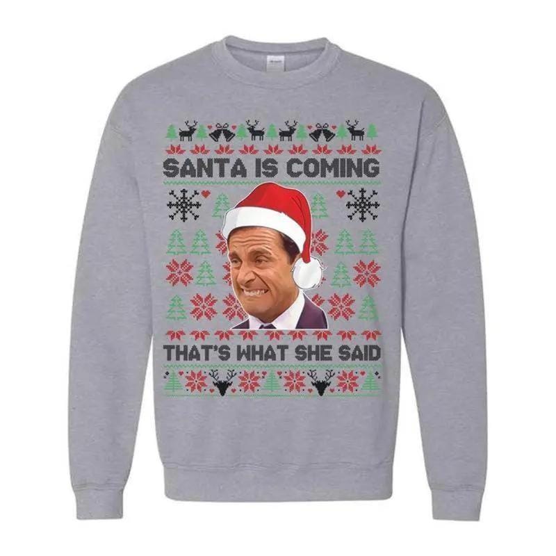 Michael Scott That's What She Said Christmas T-Shirt, The Office Funny Xmas Sweatshirt, Ugly Holiday Hoodie, Gift for Men &