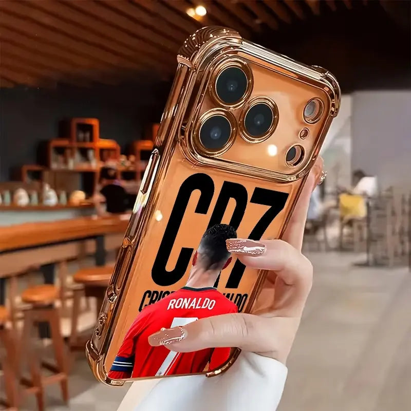 Electroplated Transparent Football Phone Case – Shockproof TPU Airbag Cover for iPhone 17 Pro Max