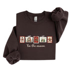 Retro-Winter-Sweatshirt mit Weihnachtsmotiven, Patchwork-Weihnachtspullover mit Weihnachtsmotiven, verspieltes Weihnachts-Sweatshirt, Winter-Sweatshirt mit Weihnachtsmotiven 
