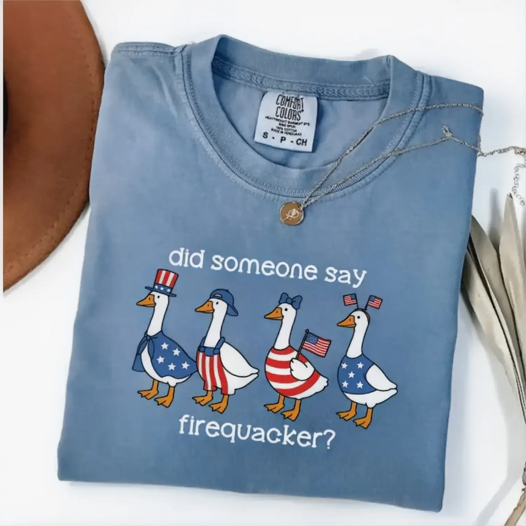 Comfort Colors Firequacker Goose Shirt, Funny 4th of July Tee, Patriotic American Flag Shirt, Cotton Tee - Printfamily