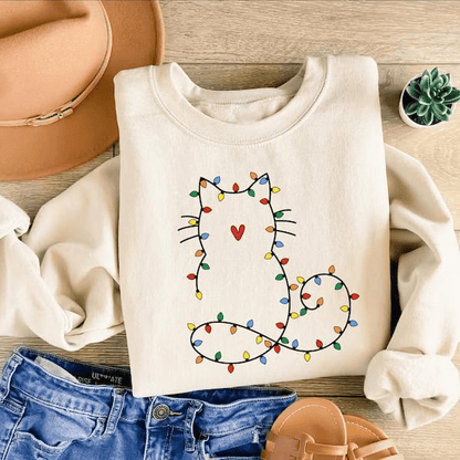 Adorable cat Christmas sweatshirt for women, perfect gift for cat lovers, featuring festive holiday design and cute Xmas graphic for cozy winter days