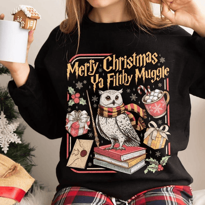 Merry Christmas Ya Filthy Vintage Sweatshirt Retro Wizard Holiday Sweater Wizard Christmas Crewneck Gift For Fans